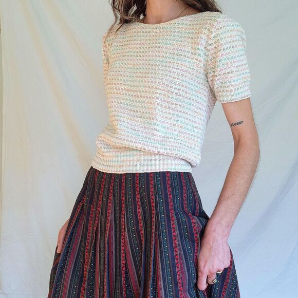 1930s Vintage Short Sleeve Knit Pastel Sweater: WW2 Era Womens Jumper, S/M - Picture 7 of 11